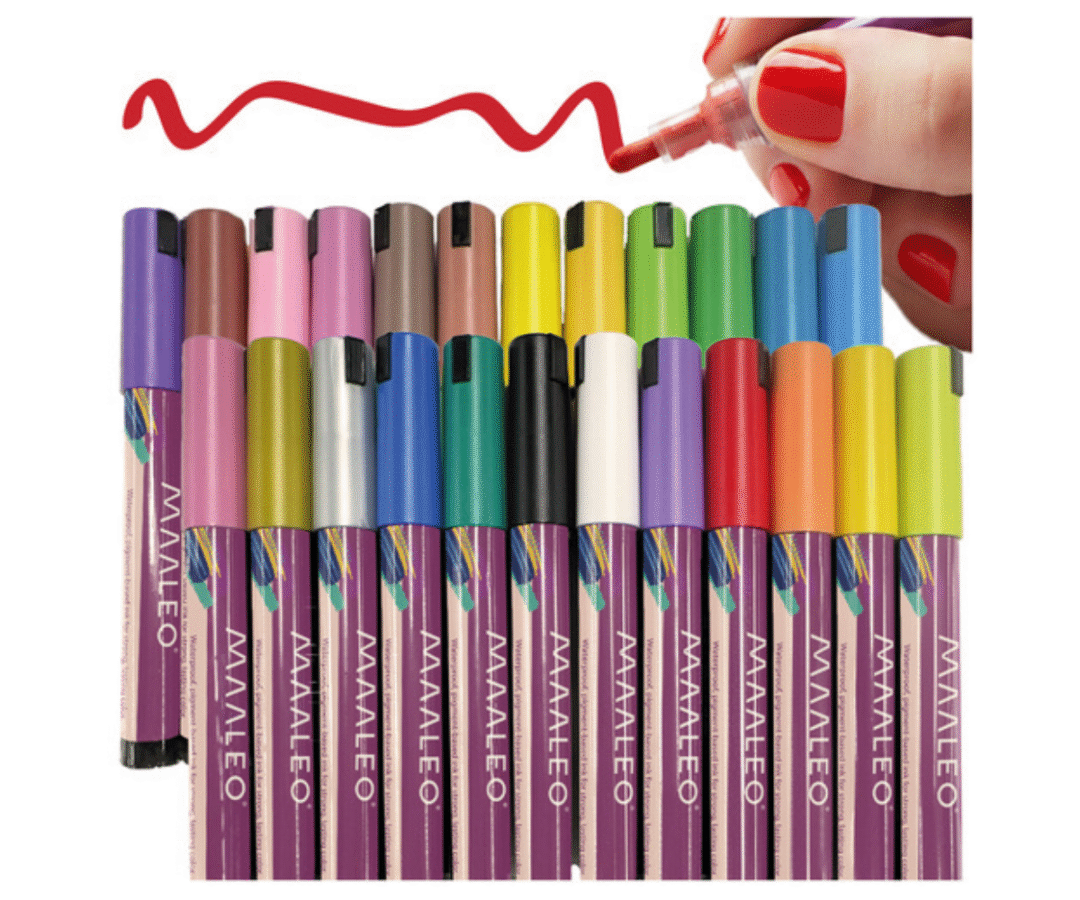 Maaleo akrüülmarkerite komplekt 24 värviga läbipaistvas hoiukarbis.