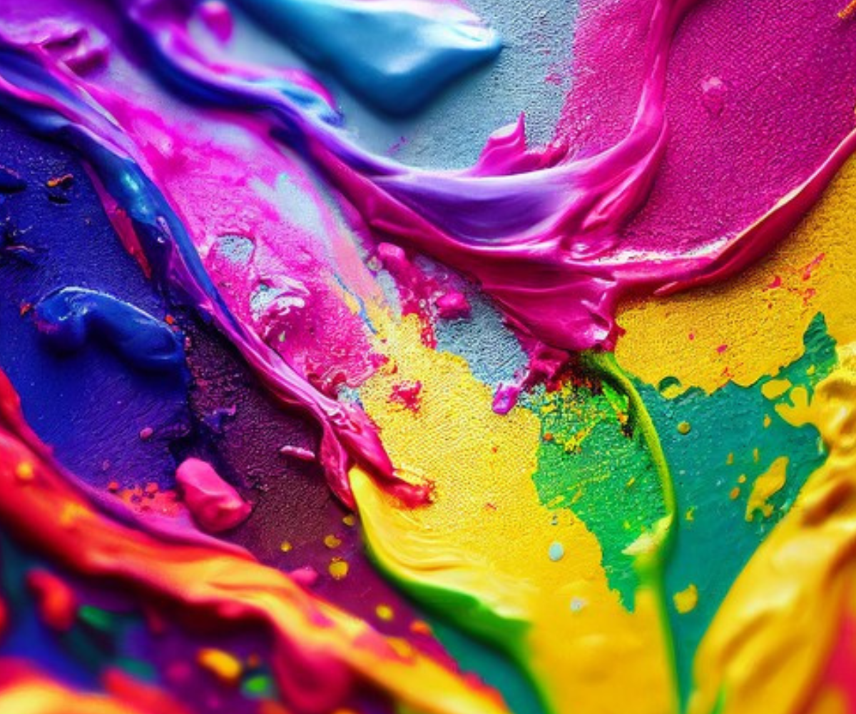 Akrüülvärv pigistatuna paletile, paks ja pigmendirikas tekstuur.