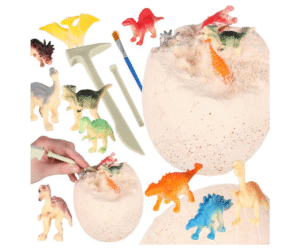 Dinosaurusmuna kaevamiskomplekt lastele koos tööriistade ja pintsliga.