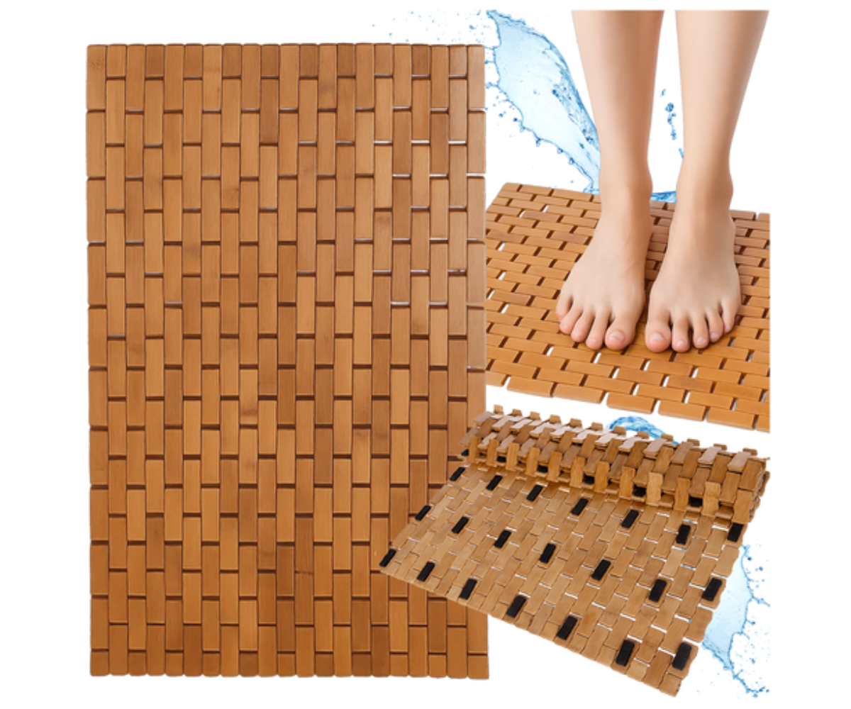 Ruhhy bambusest vannitoa matt 80x50 cm – looduslik toon ja libisemisvastane alus