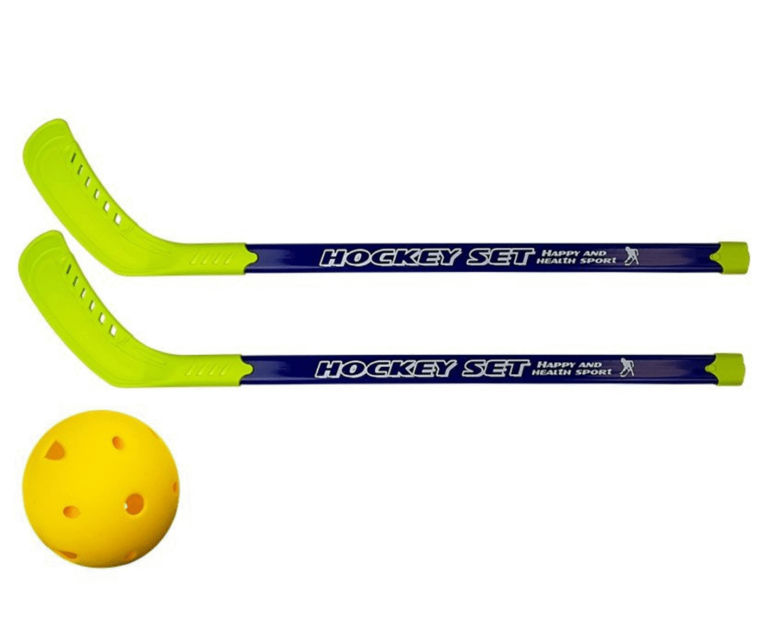 Lapsesõbralikud, kerged hokikepid koos floorball’i palliga.