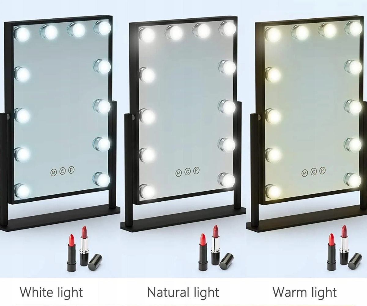 Hollywoodi stiilis must meigipeegel puutetundliku juhtpaneeliga