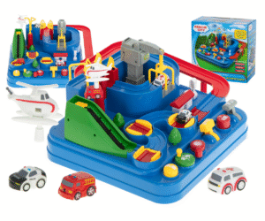 Interaktiivne takistusrada-parkimismaja koos politsei-, kiirabi- ja tuletõrjeautoga laual.