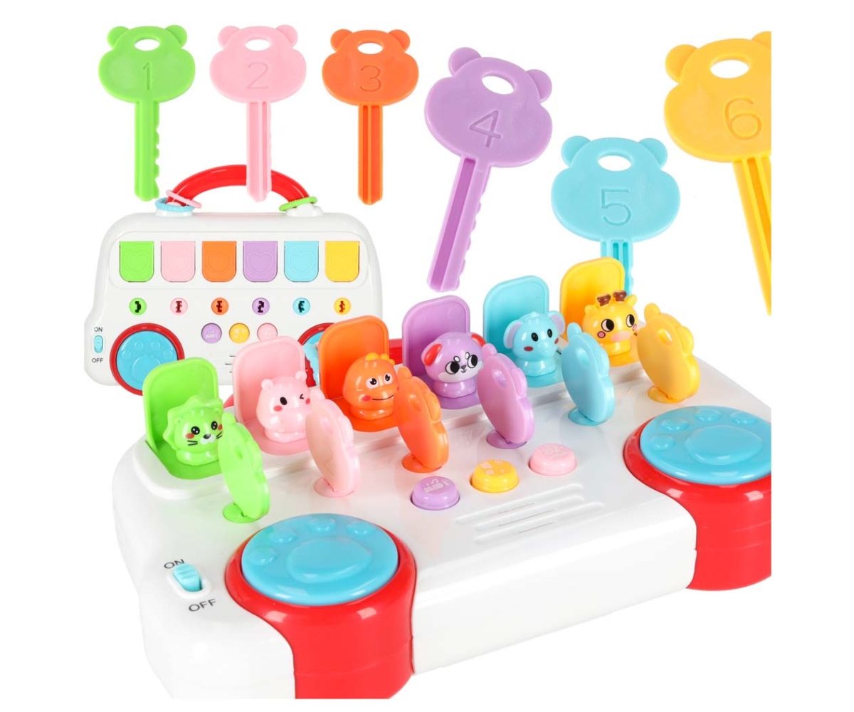 Värviline interaktiivne hariv buss pop-up loomadega ja heliefektidega.