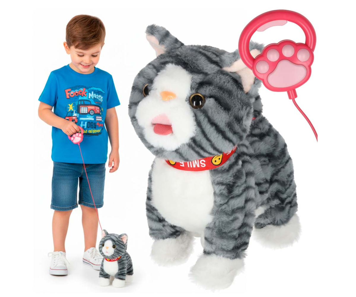 Interaktiivne kõndiv kass rihmaga – hall