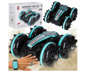 Käega juhitav 4x4 auto türkiissinises ja mustas värvitoonis sõitmas porisel pinnal.