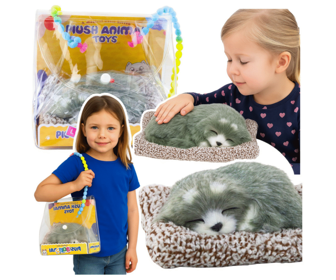 Realistlik magav husky padjal halli ja valge karvkattega