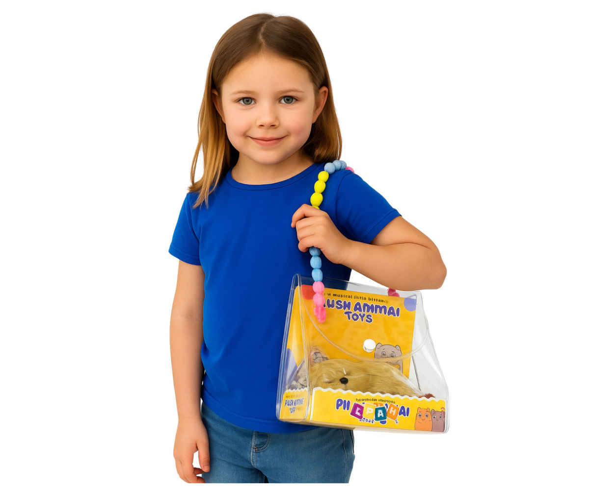 Labrador mängukoer läbipaistvas kandekotis käepidemega