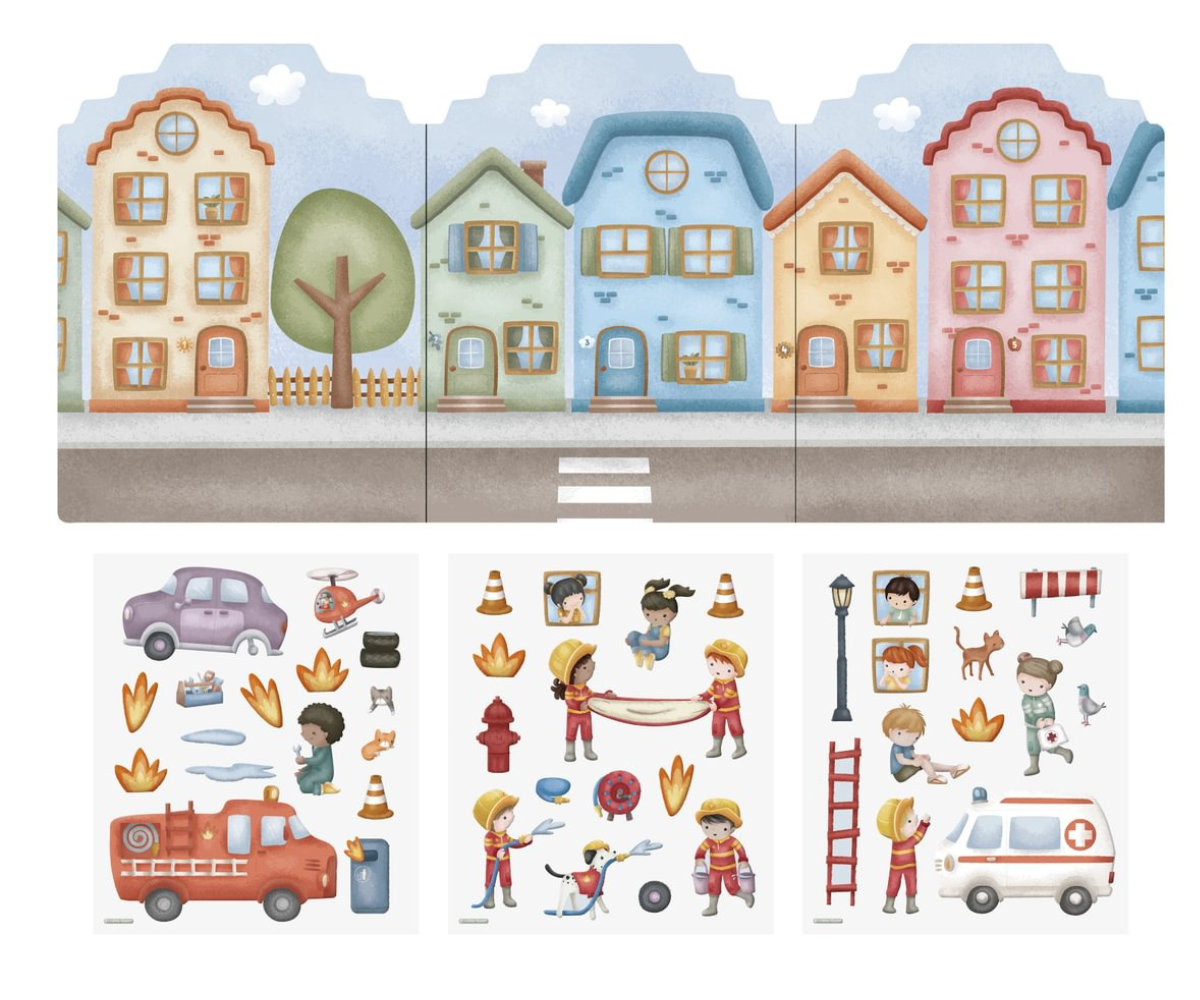 Üle 40 värvilise taaskasutatava kleepsu Little Dutch Jim & Friends komplektis