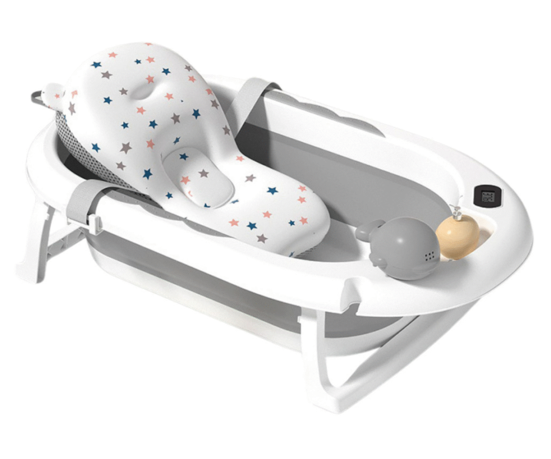 Beebivann LED-termomeetri ekraaniga, mis näitab vee temperatuuri reaalajas.