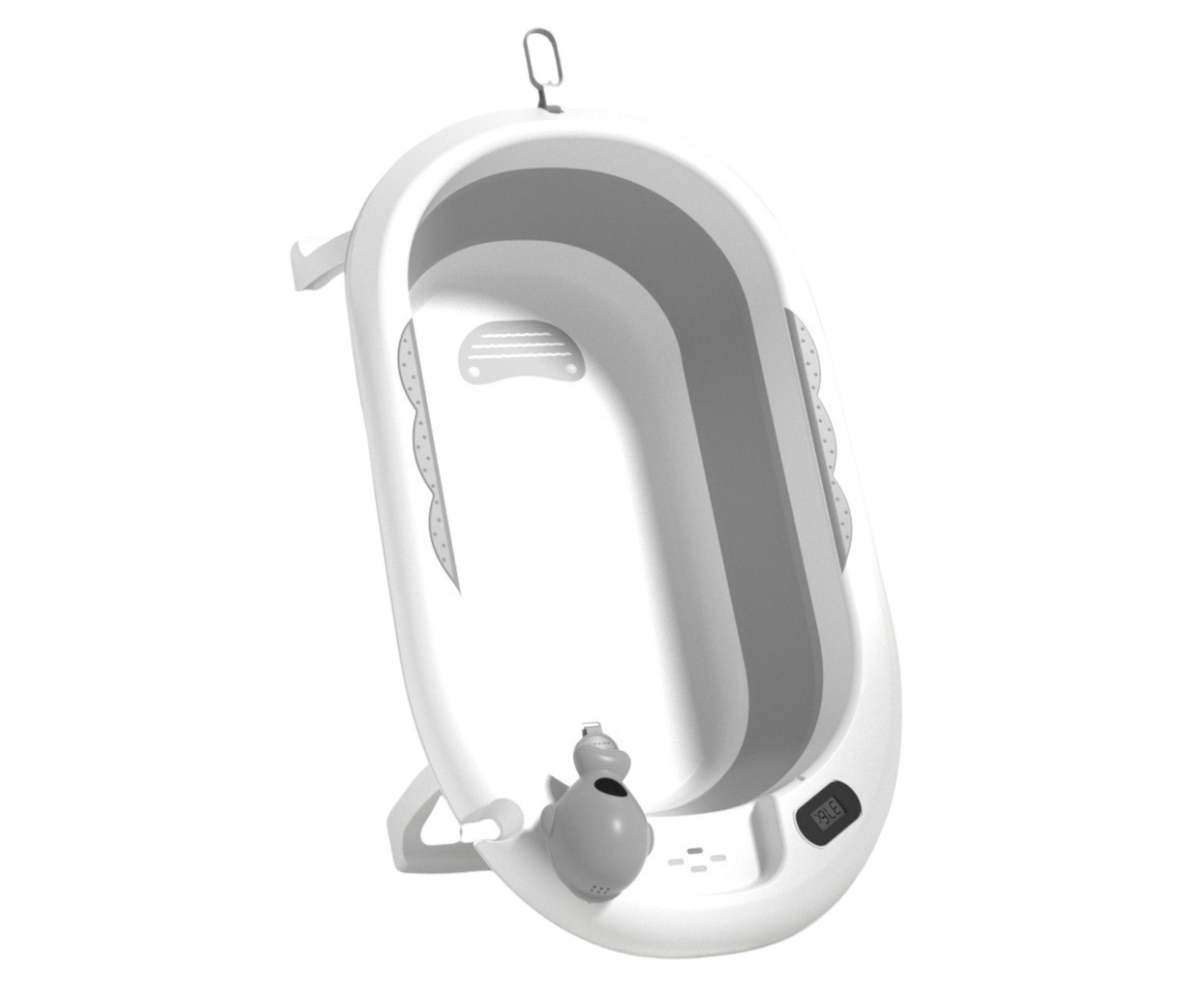 Kokkupandav beebivann hoiustamiseks või reisile kaasa võtmiseks, hall disain.