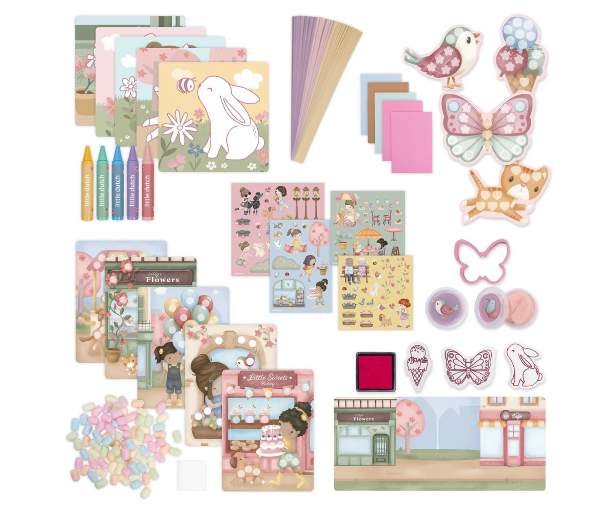 Kunstikomplekt lastele koos värvikriitide, kleepsude ja paberitega