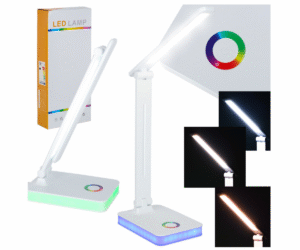Valge LED laualamp USB-toitega ja värvilise RGB-taustvalgustusega.