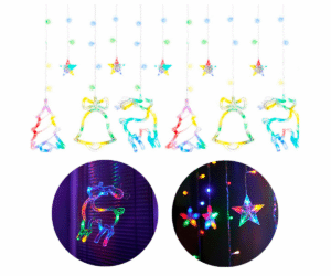 Mitmevärvilised LED põhjapõdrakardinatuled 2,5 m pikkuselt säramas toas.