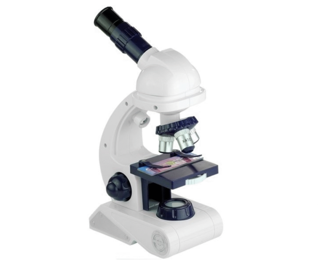 Mikroskoop koos valgustuse ja tarvikutega – spaatlid, viaalid ja slaidid