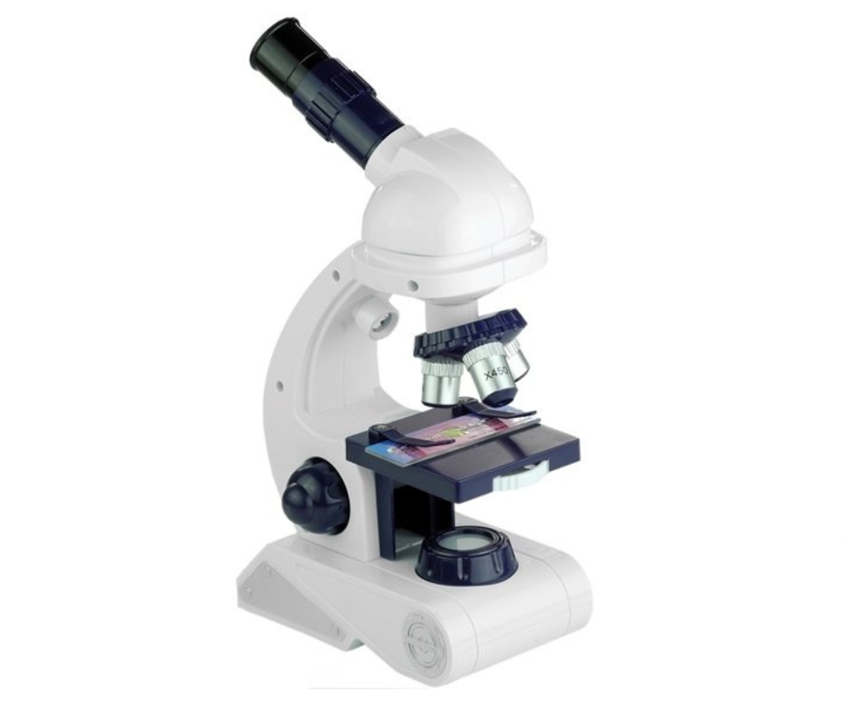 Mikroskoop koos valgustuse ja tarvikutega – spaatlid, viaalid ja slaidid