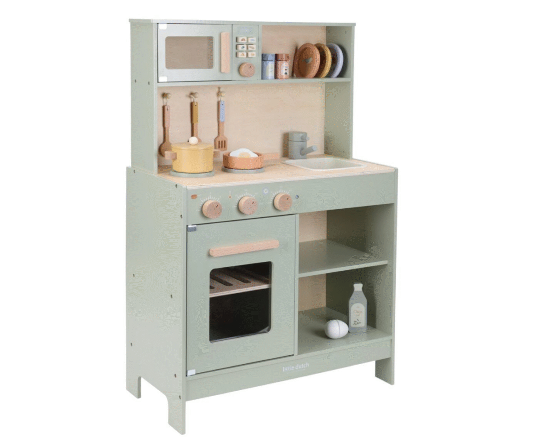 Puidust mänguköök rohelises toonis koos tarvikutega – Little Dutch