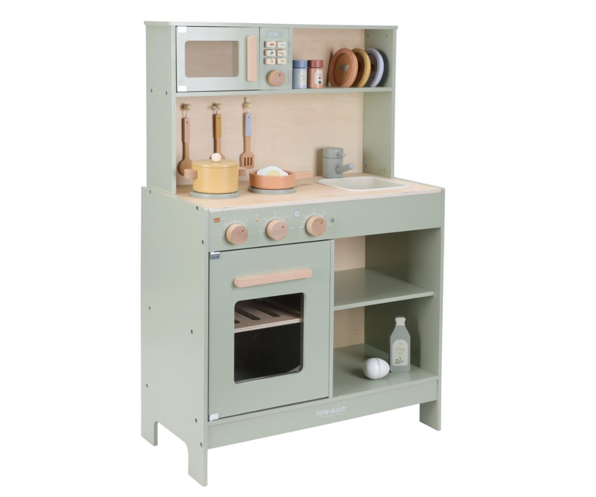 Puidust mänguköök rohelises toonis koos tarvikutega – Little Dutch