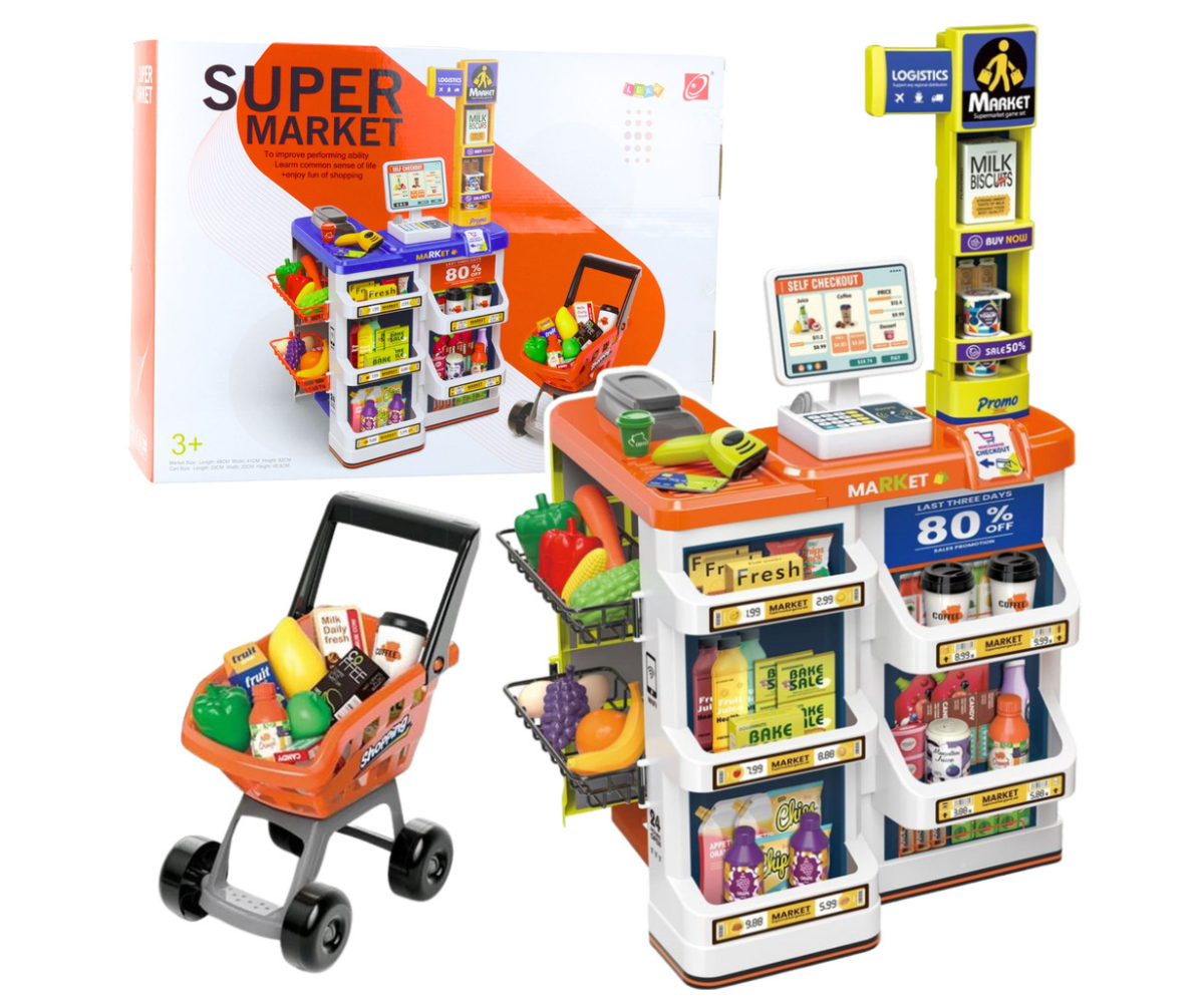 Laste mängupood koos kassaaparaadi, ostukäru ja mängutoodetega – Shop Set Supermarket