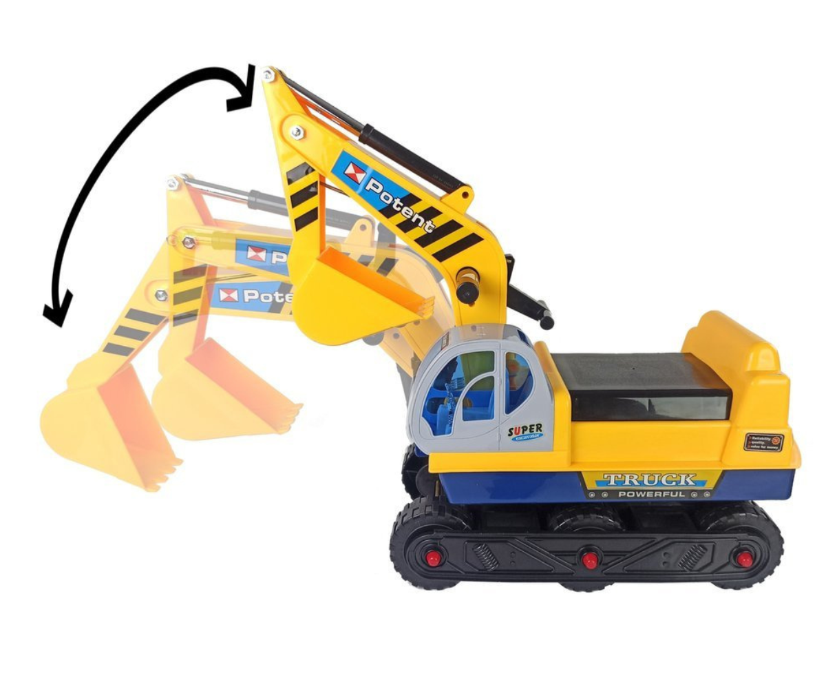 Lapsesõbralik ekskavaator-sõiduk vahetatava haaratsi ja kopaga