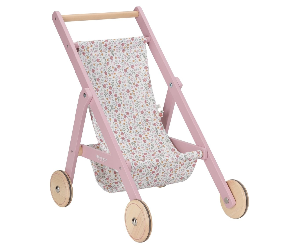 Puidust nukukäru Little Dutch Soft Flowers mustriga, vaade eest.