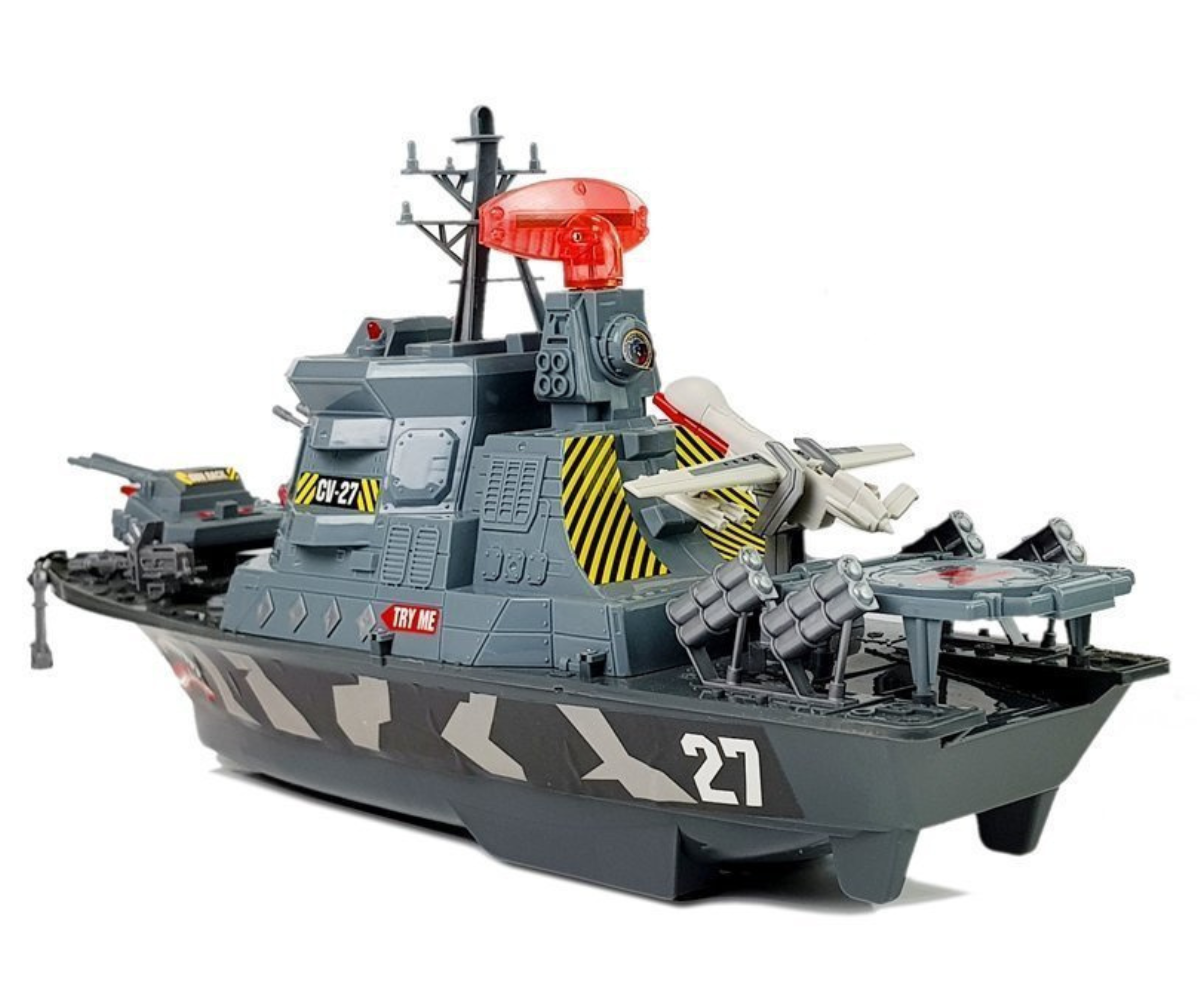 Mängukomplekti reaktiivlennuk, pontoon ja sõdurid lähivaates