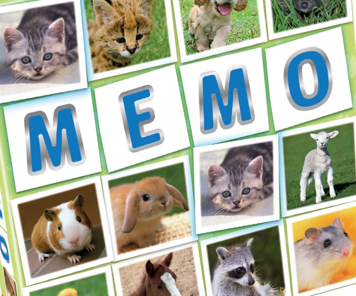 Lapsed mängimas Memo Loomalapsed mälumängu laua taga.