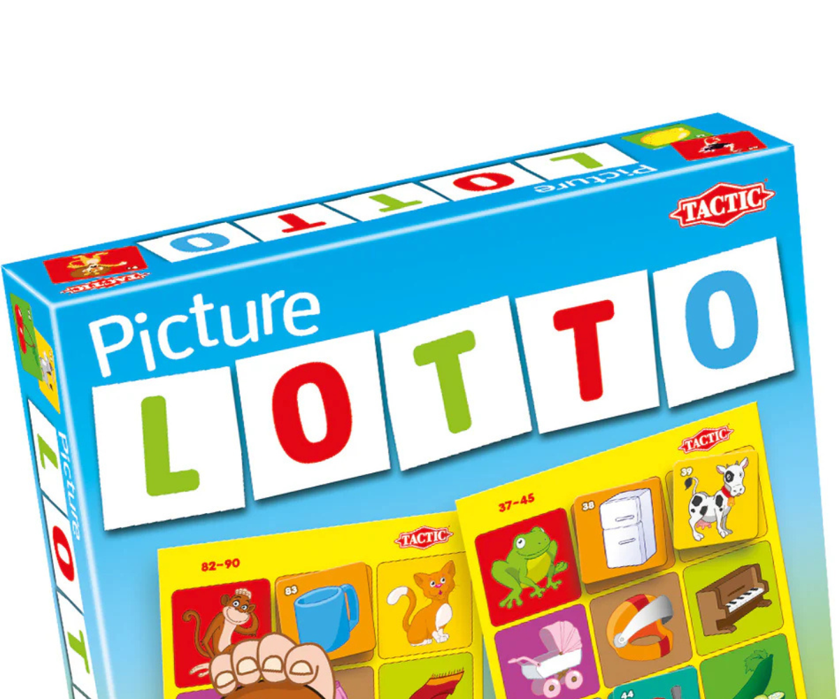 Pildiloto lototahvlid ja värvilised pildikaardid mänguvalmis.