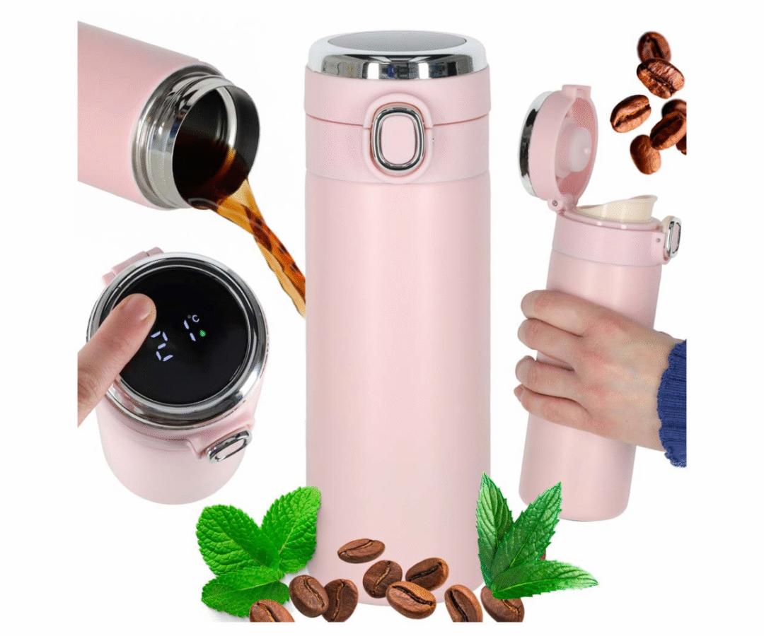 Roosa termostass LED-temperatuuri näidikuga kaanel.