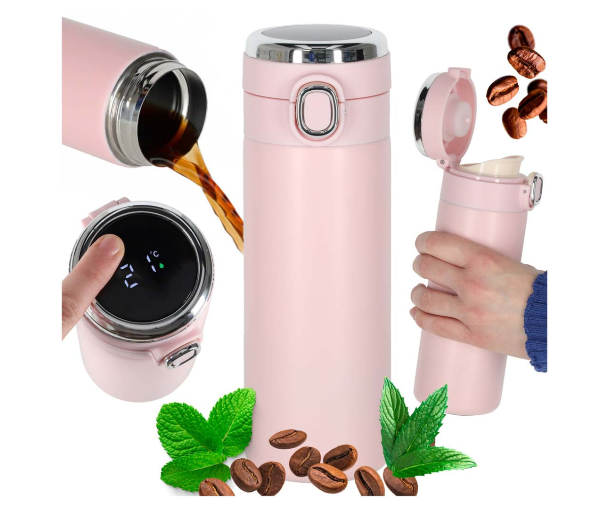 Roosa termostass LED-temperatuuri näidikuga kaanel.