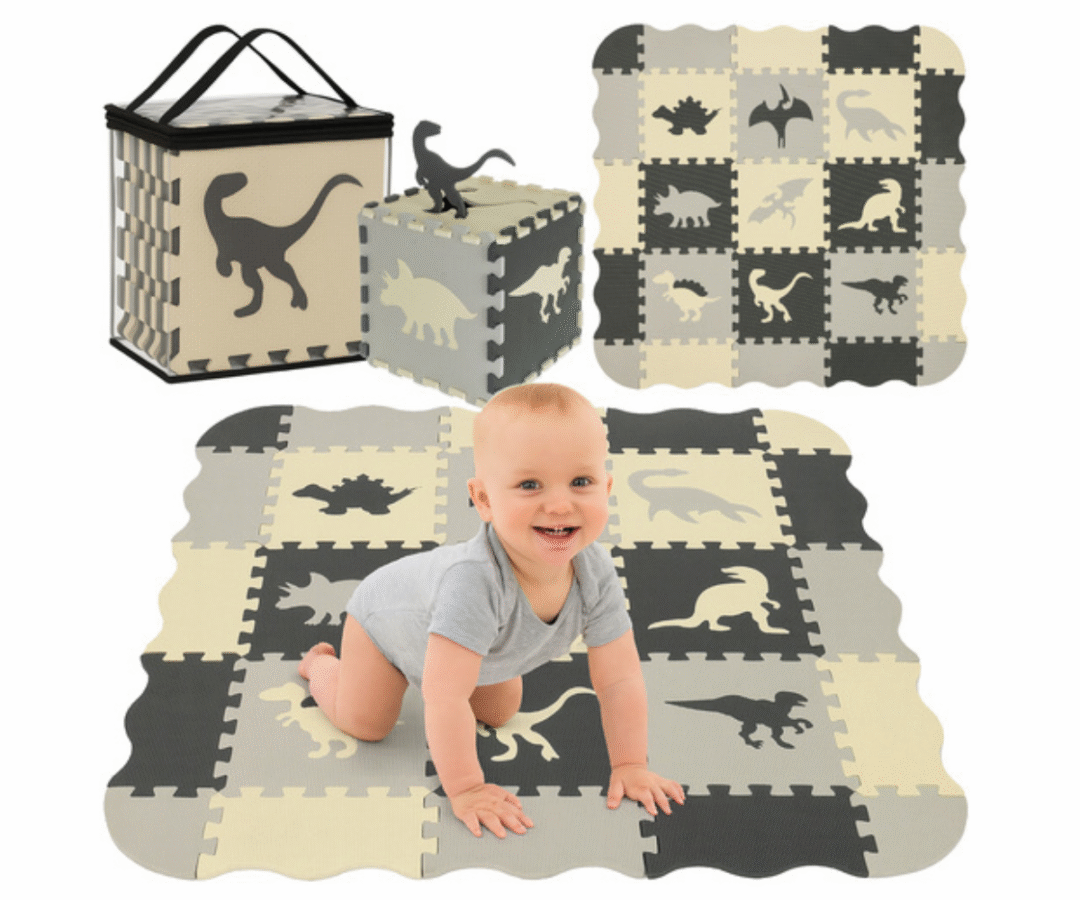 Kruzzel vahtpuslematt dinosaurustega halli ja kollase tooniga