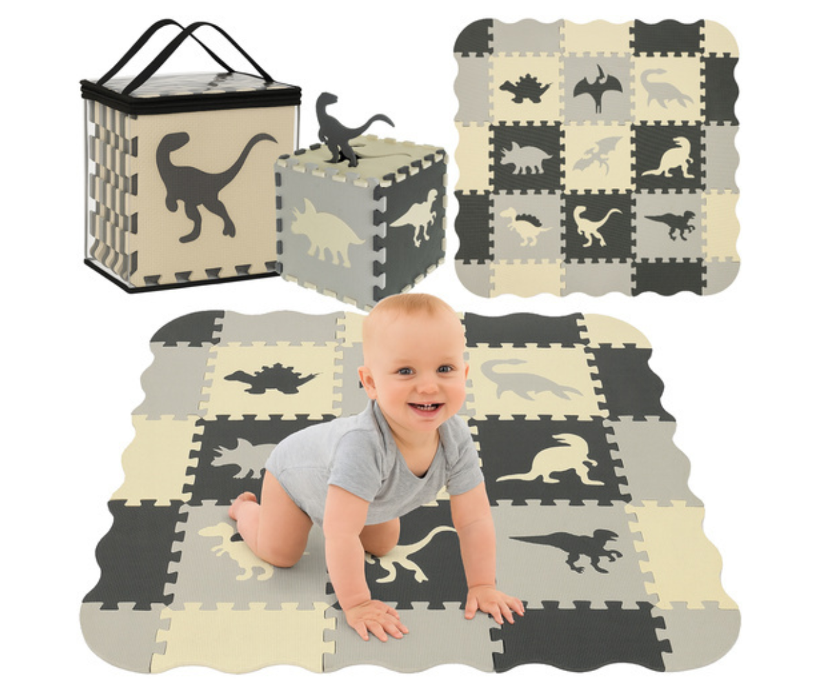 Kruzzel vahtpuslematt dinosaurustega halli ja kollase tooniga