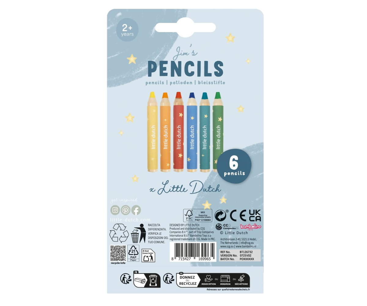 Kuus puidust värvipliiatsit Little Dutch Jim & Friends karbis