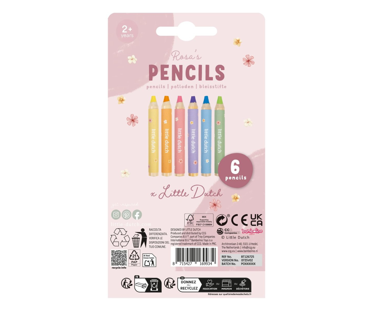 Kuus puidust värvipliiatsit Little Dutch Rosa & Friends karbis