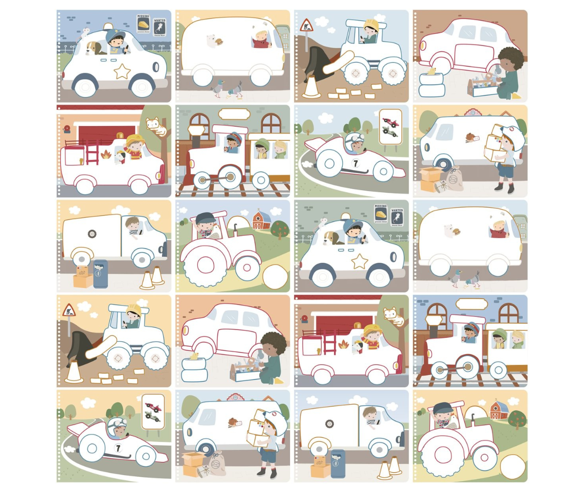 Laps värvib Jim & Friends värviraamatut Little Dutch kollektsioonist