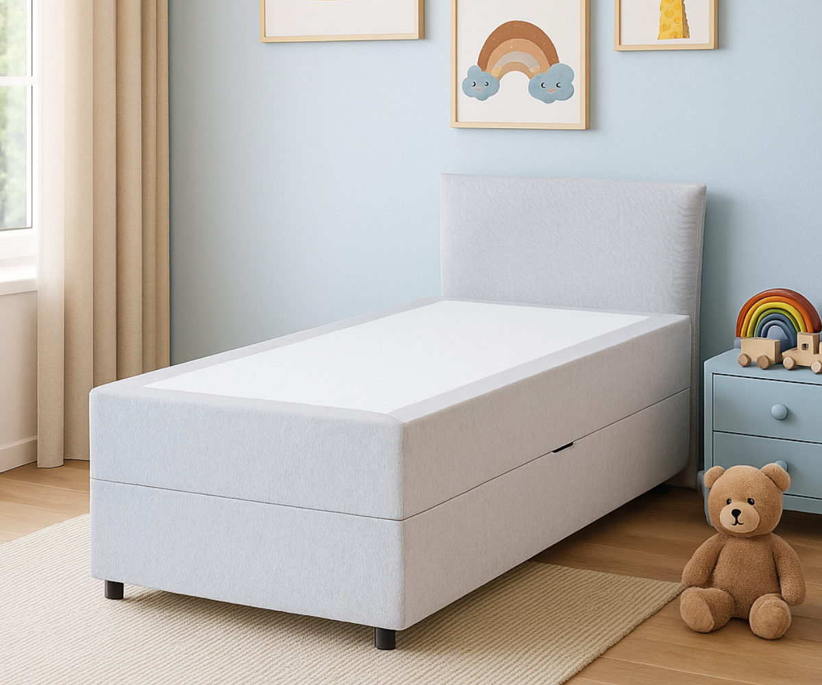 Blue STORAGE voodi teismelisele avatud panipaigaga ja pocket-vedrustusega madratsiga