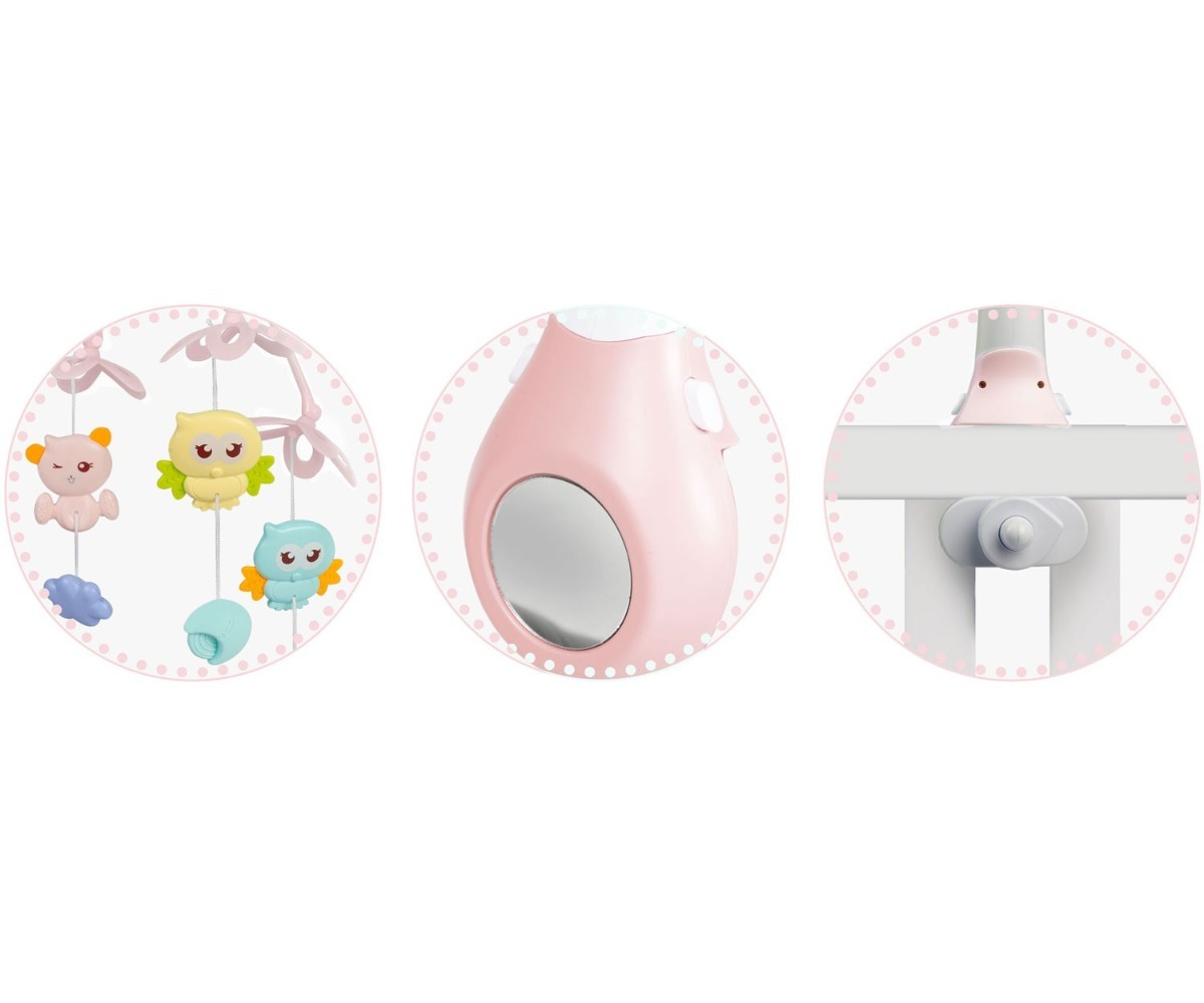 Neli roosas toonis rippmänguasja lähivaates.