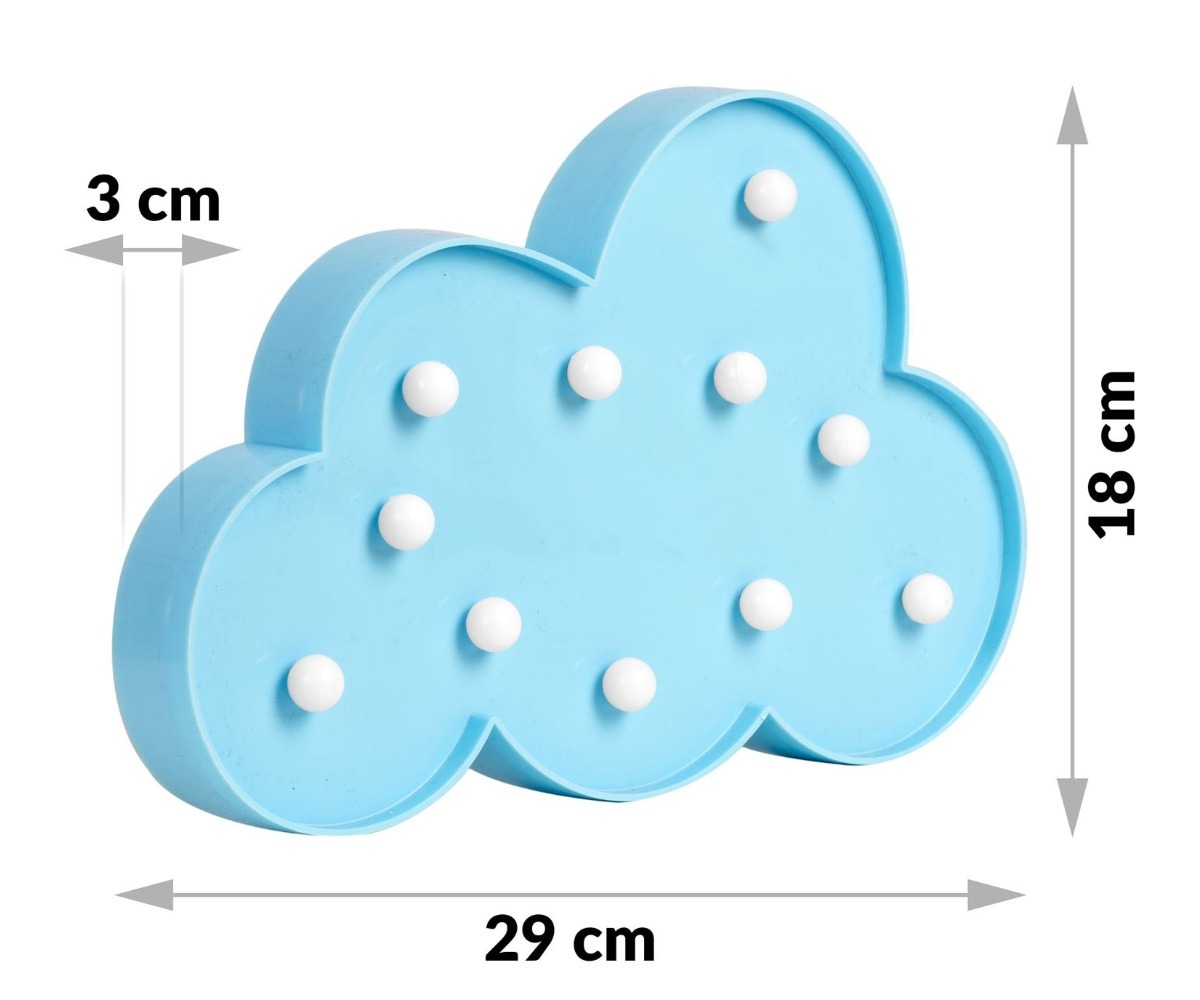 Öölamp Pilv Nukido 740923 mõõtmete info: 29 cm x 18 cm x 3 cm.