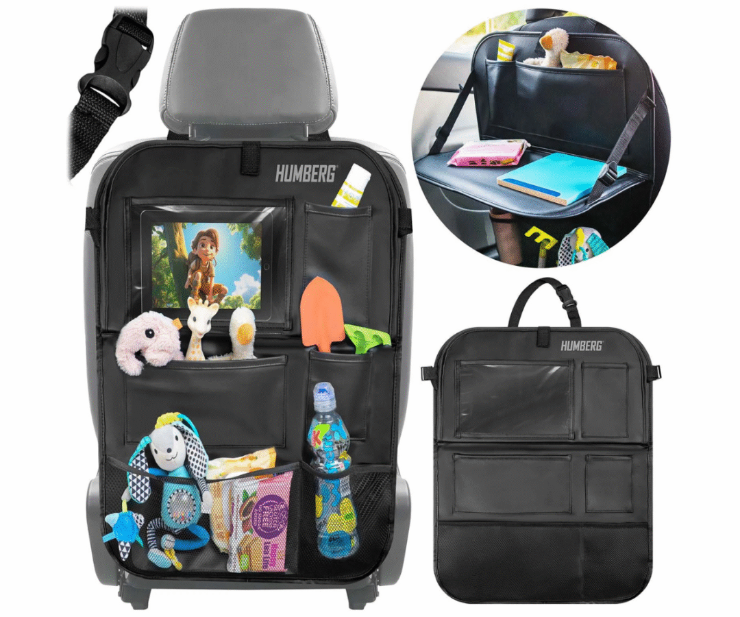 Humberg HM-993 autoistme korraldaja kokkuklapitava lauaga kinnitatuna esiistme tagaküljele.