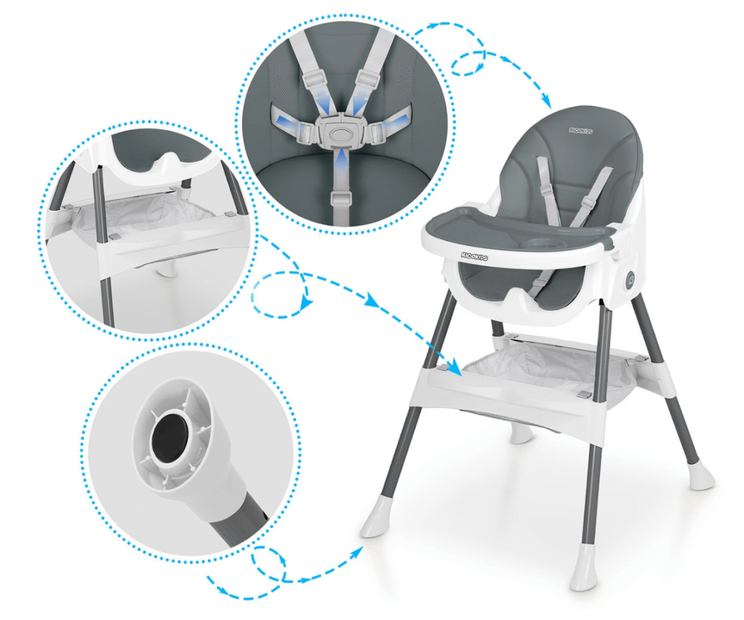 Ricokids Mani söögitool külgvaates eemaldatava kandikuga.