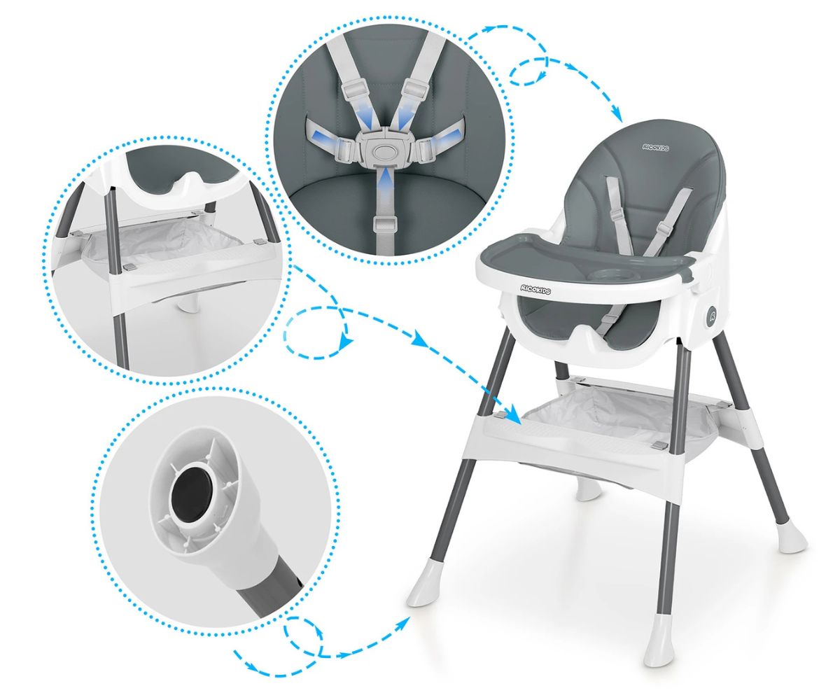 Ricokids Mani söögitool külgvaates eemaldatava kandikuga.