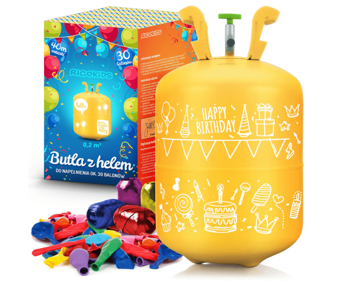 Ricokids heeliumiballoon 0,20 m³ koos värviliste õhupallidega