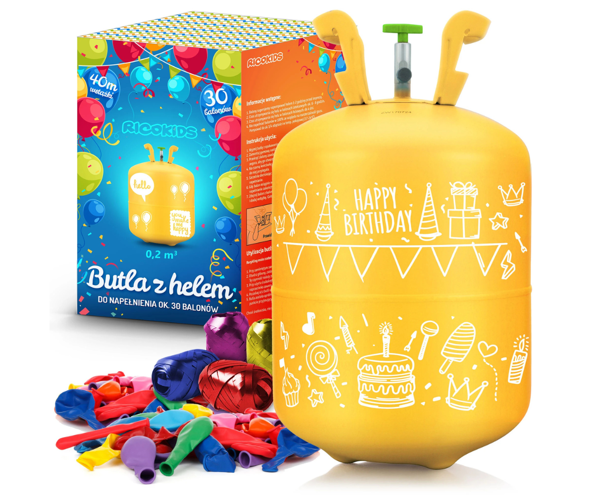 Ricokids heeliumiballoon 0,20 m³ koos värviliste õhupallidega