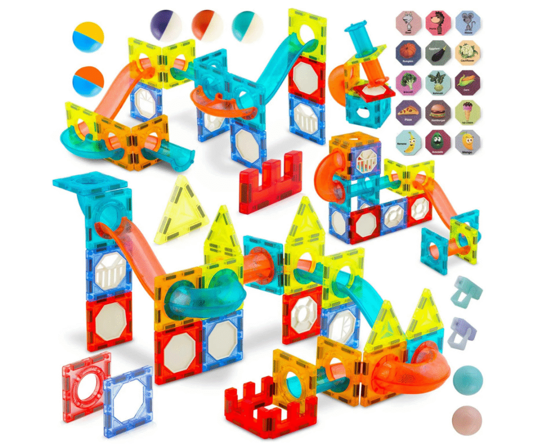 DIGE 110-osaline LED-magnetklotside komplekt koos torude ja pallidega.