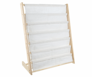 Kruzzel 25809 laste raamaturiiul puidust raamiga ja kangast riiulitega.