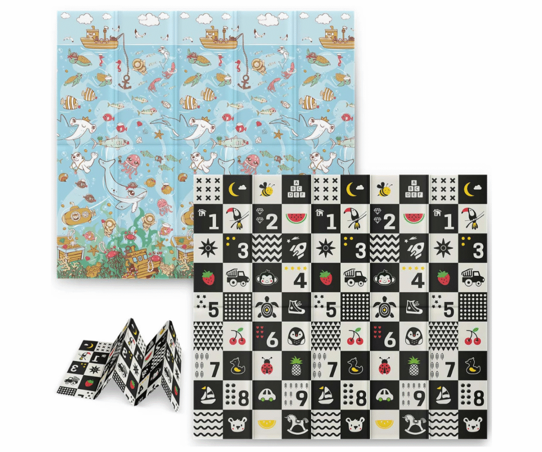 Nukido pehme XPE vahtmatt beebidele, näha on sinakas ookeaniteemaline kujundus.