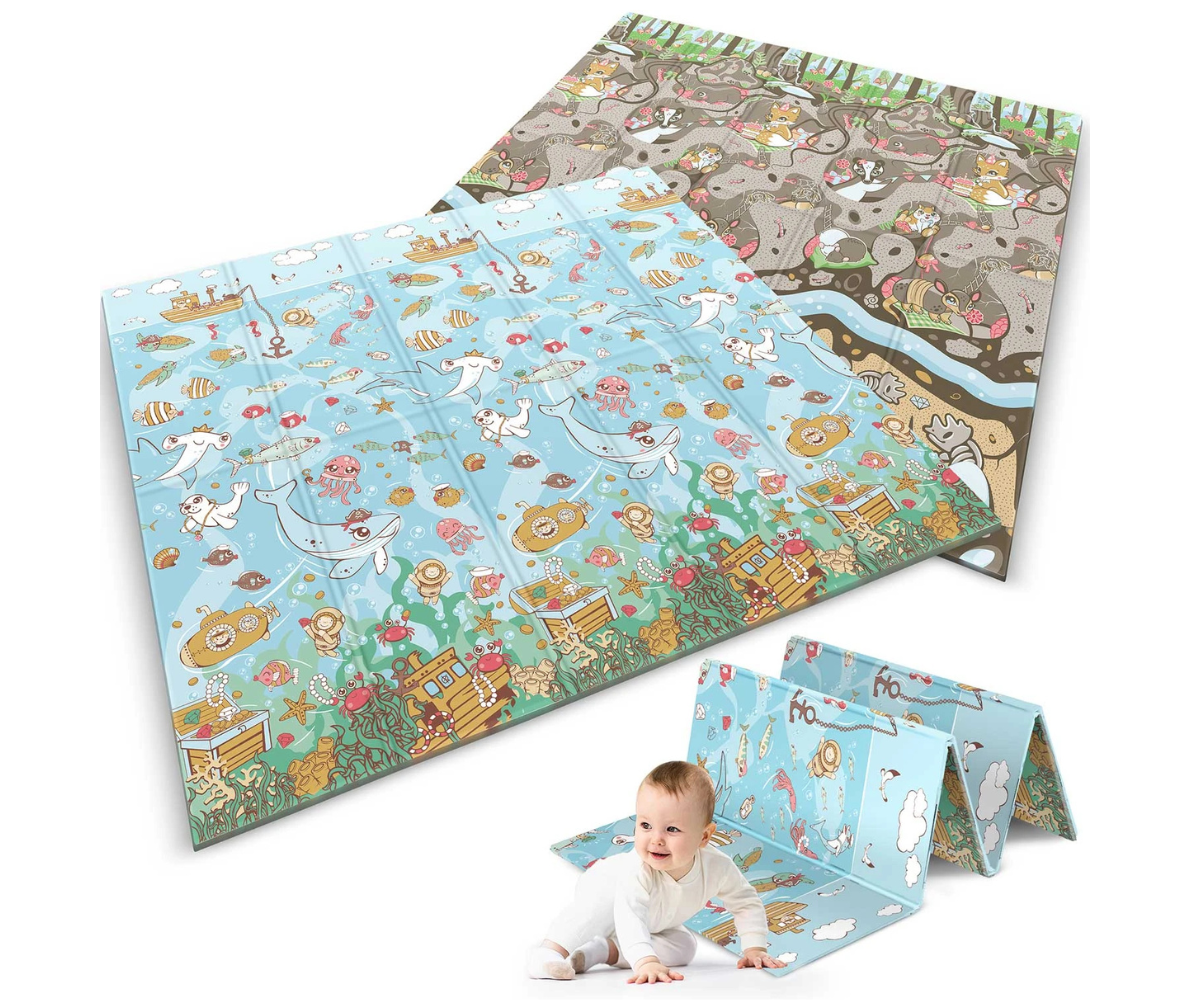 Kahepoolne Nukido Ookean–Maa mängumatt, laotatud põrandale