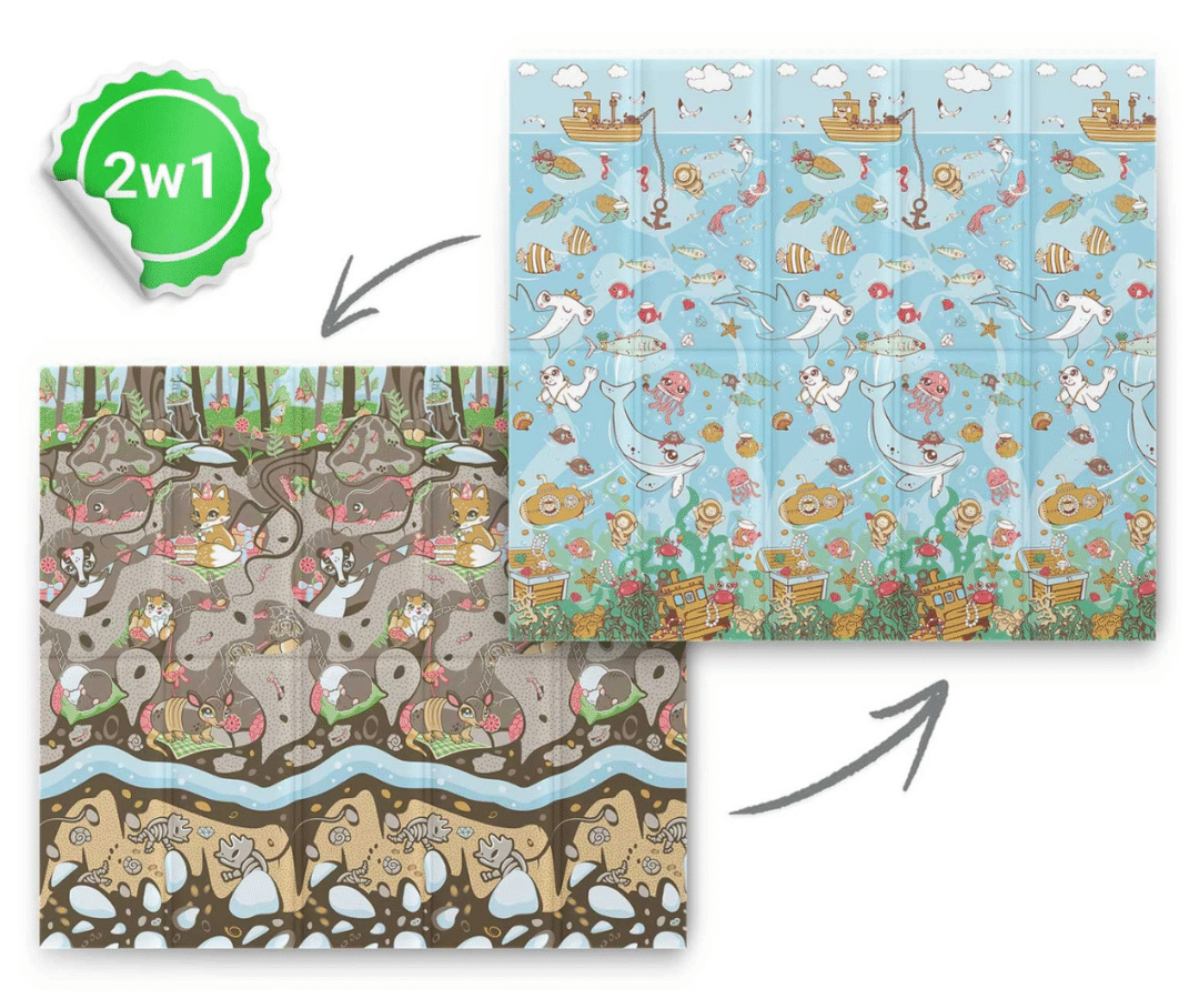 Nukido vahtmatt ookeani teemaliste loomade ja numbrite mustriga