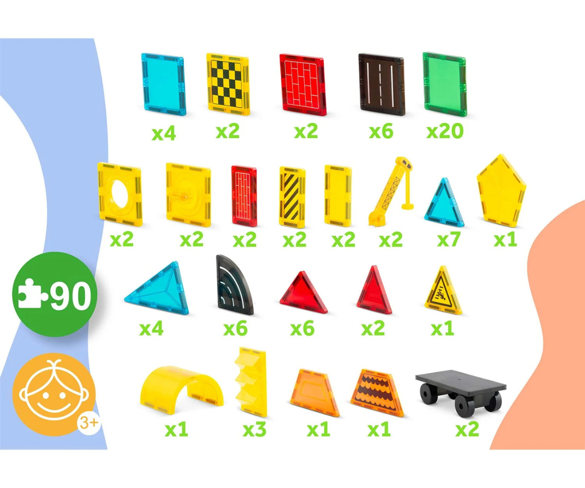 Erineva kujuga magnetklotsid laotuna mängumatile.