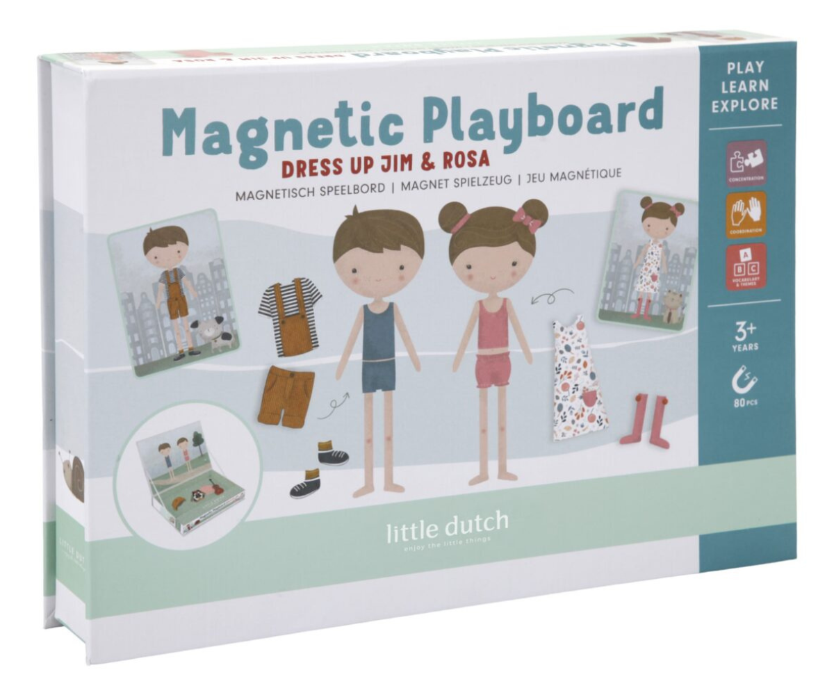 Little Dutch Jim & Rosa magnetpusle karp koos magnetdetailide ja kaartidega.